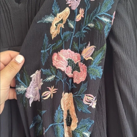 Free People Black Floral Embroidered Mini Dress - Picture 8 of 11